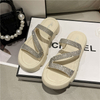 Women Summer Flat Slippers Rhinestone Shoe Open Toe Roman Beach Sandal ladies Slides Black Non-slip 