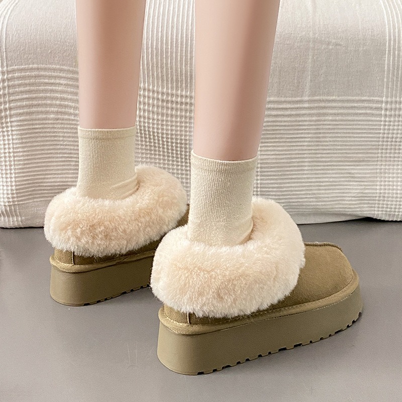 Woman Thick Bottom Warm Cotton Shoes,Women Non Slip Plush Snow Boots,Faux Fur Winter Boots,Slides Flat,Home Cotton Slippers