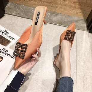 cheap women's shoes summer pointed toe half slippers lady's stiletto mid heel sandals