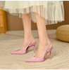 High heels women's slender heels autumn new satin blue pointy single shoes back trip strap with skirt wrapped head women's sandals