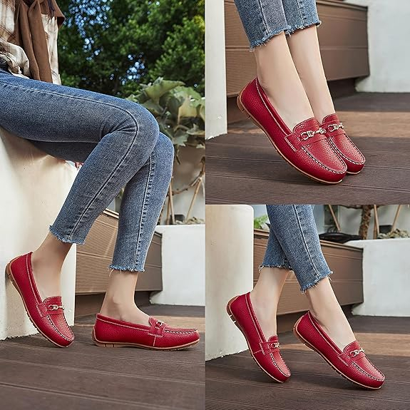 Women's Comfortable & Lightweight Leather Loafers Slip-Ons Driving Mocs Walking Shoes Cute Business Casual Dress Shoes Work Flats for Women
