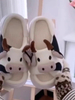 Cute Women Kawaii Fluffy Summer Linen Platform Animal Cow Slippers Cartoon Milk House Slippers Funny Shoe