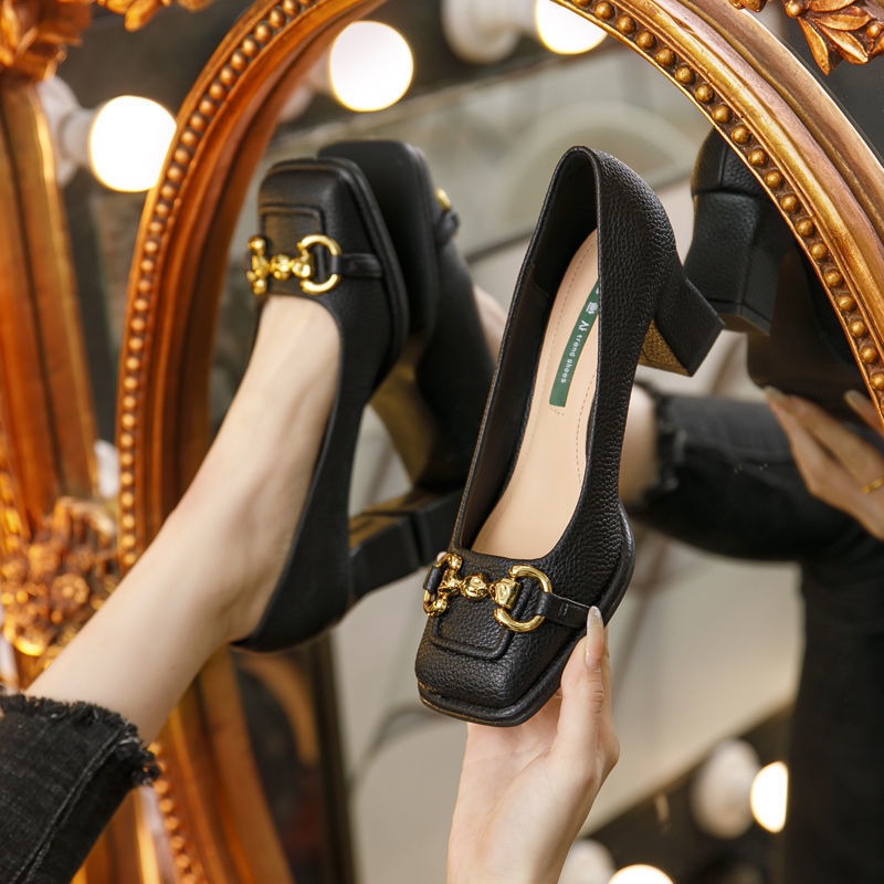 Women's Summer Footwear Square Toe Shoes for Woman 2023 Low Heel Elegant Office Loafers