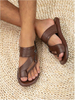 Men's Ring Toe Flat Sandals Braided Slip on Vacation Leather Slippers