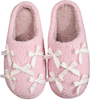  Coquette Bow Slippers Cute Plush Fluffy Warm Fur Slippers Ladies Fuzzy Bedroom for Indoor House Home Winter