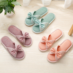 Spring Autumn Home Women Linen Slippers Cute Soft Sole Indoor Slide Bedroom Female Floor 