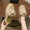 New Black White Fashion Bow Button Loafers Women Chunky Shoes Slip On Spring Summer Female