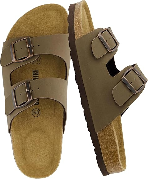 Lane Cork Footbed Sandals for Women – Comfortable Double Buckle Slip-On with Genuine Suede Footbed & Arch Support Slides for Women Footwear