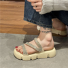 Women Summer Flat Slippers Rhinestone Shoe Open Toe Roman Beach Sandal ladies Slides Black Non-slip 