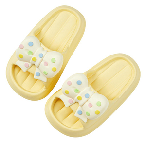 Children Girls Wearing Soft Soled Slippers Outside Cute Bow Anti Slip Bathroom Slippers Contrast Color Kid Slippers