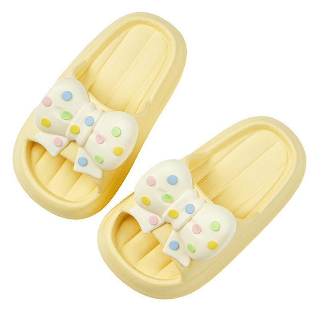 Children Girls Wearing Soft Soled Slippers Outside Cute Bow Anti Slip Bathroom Slippers Contrast Color Kid Slippers