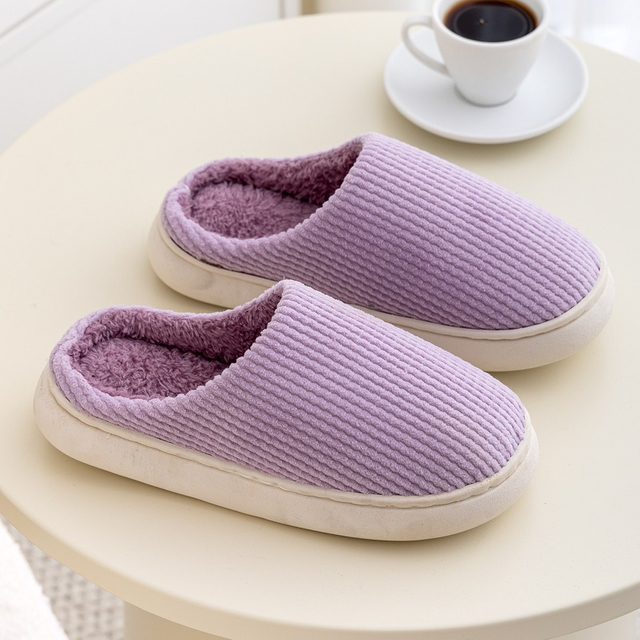 Winter Home Plush Bedroom Slippers For Women Couples Non Slip House Shoes Unisex Men Indoor 