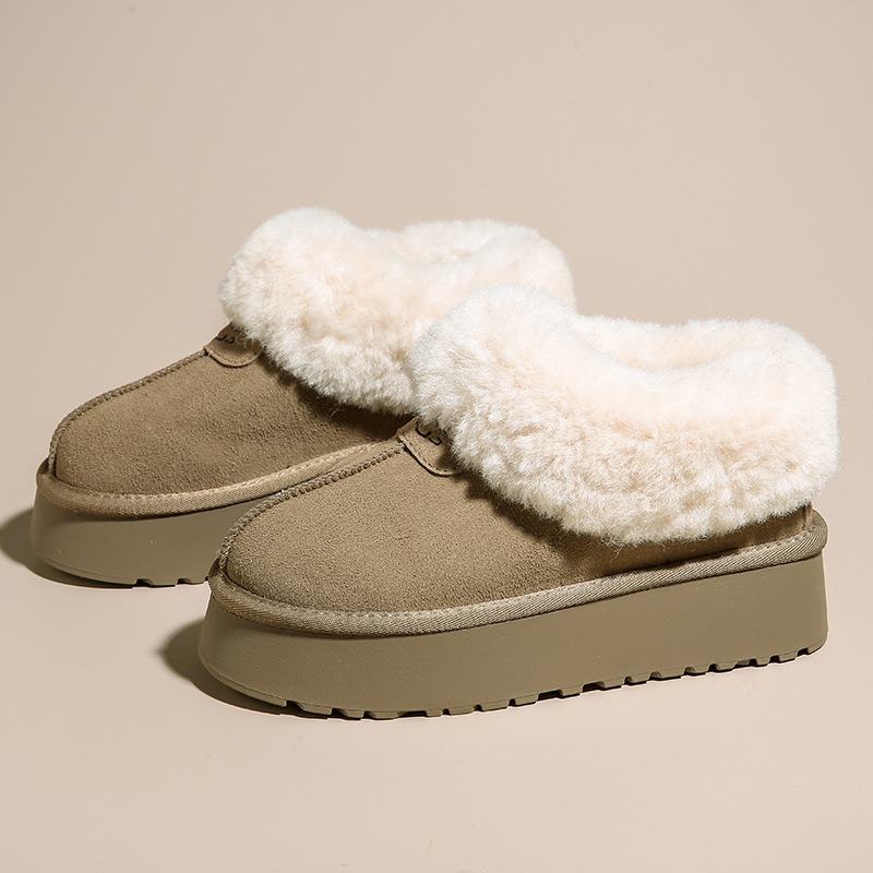 Woman Thick Bottom Warm Cotton Shoes,Women Non Slip Plush Snow Boots,Faux Fur Winter Boots,Slides Flat,Home Cotton Slippers
