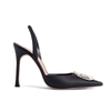 spring and summer new oval rhinestone square buckle high heels satin fashion sandals