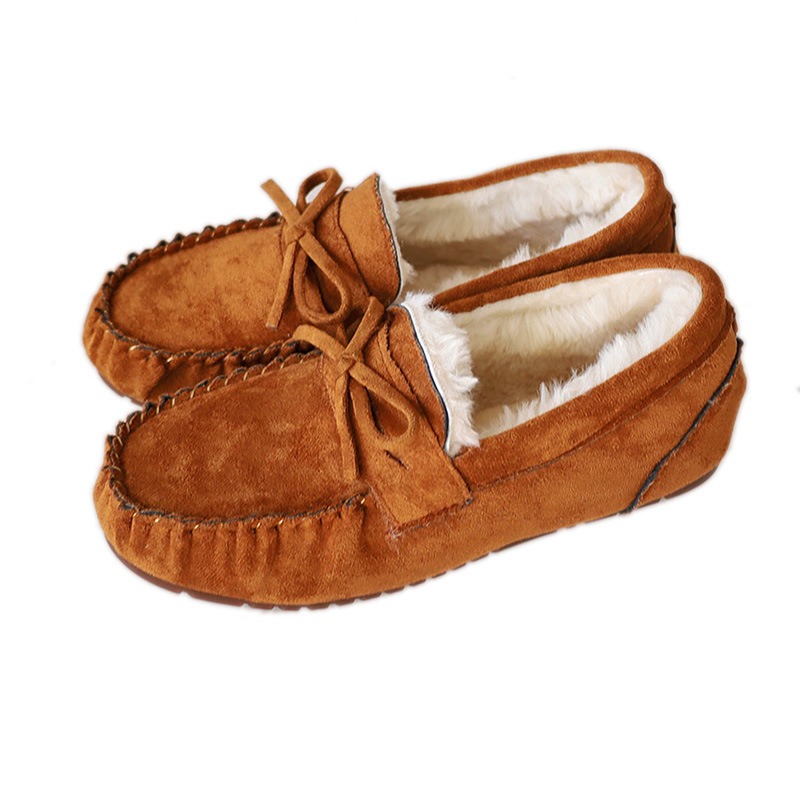 Women Casual Flat Shoes Women's Moccasins Soft Loafers Fashion Comfort Warm Plush Bow Slip on Female Cotton Shoes