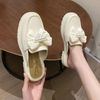 New Black White Fashion Bow Button Loafers Women Chunky Shoes Slip On Spring Summer Female