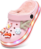 Fur Lined Toddler Clogs Kids Slippers Fuzzy Light up Sandals Boys Girls Garden Shoes Winter Warm Cartoon Slides Slip on Lightweight
