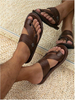 Men's Ring Toe Flat Sandals Braided Slip on Vacation Leather Slippers