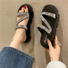 Women Summer Flat Slippers Rhinestone Shoe Open Toe Roman Beach Sandal ladies Slides Black Non-slip 
