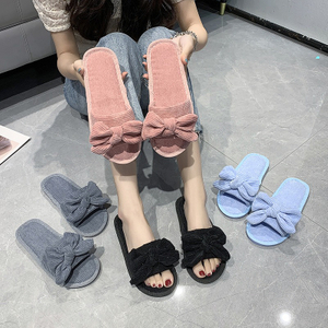 Wholesale Spring and Autumn women's fashion trend comfortable bow flat flip-flops home fabric slippers