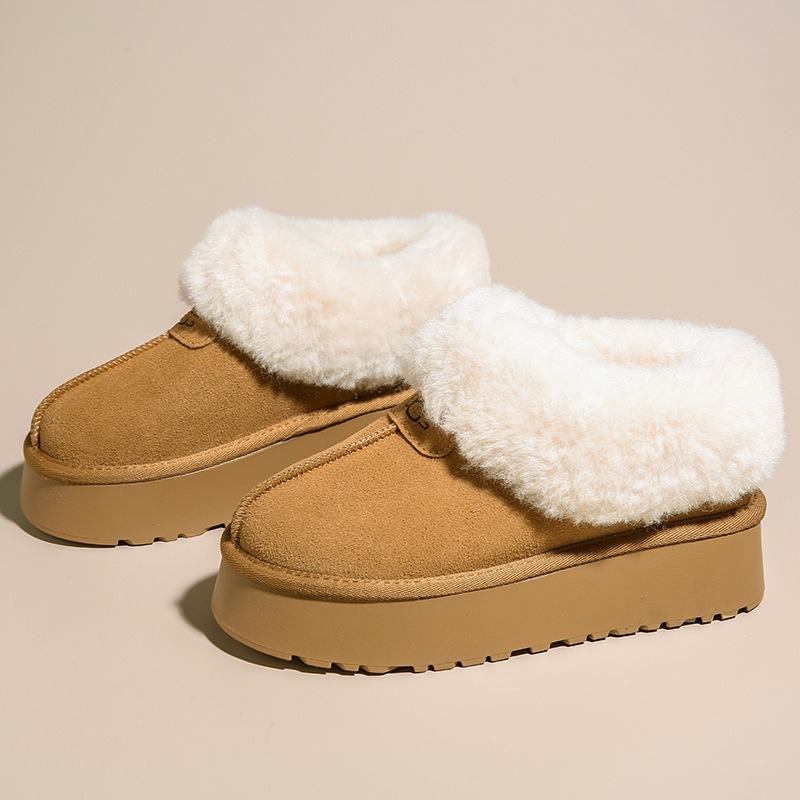 Woman Thick Bottom Warm Cotton Shoes,Women Non Slip Plush Snow Boots,Faux Fur Winter Boots,Slides Flat,Home Cotton Slippers
