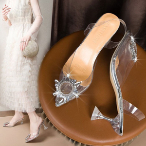 Wholesale new summer Korean version of rhinestone transparent crystal sandals slim women's fashion large size high-heeled sandals
