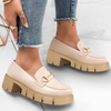 Womens Chunky Platform Lug Sole Loafers Mid Heel Square Toe Dress Walking Work Shoes with Buckle Chain