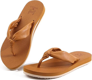 Womens Flip Flops With Arch Support Comfortable Yoga Mat Cushion Thong Leather Sandals for Ladies Fashion Slip On Summer Beach Walking