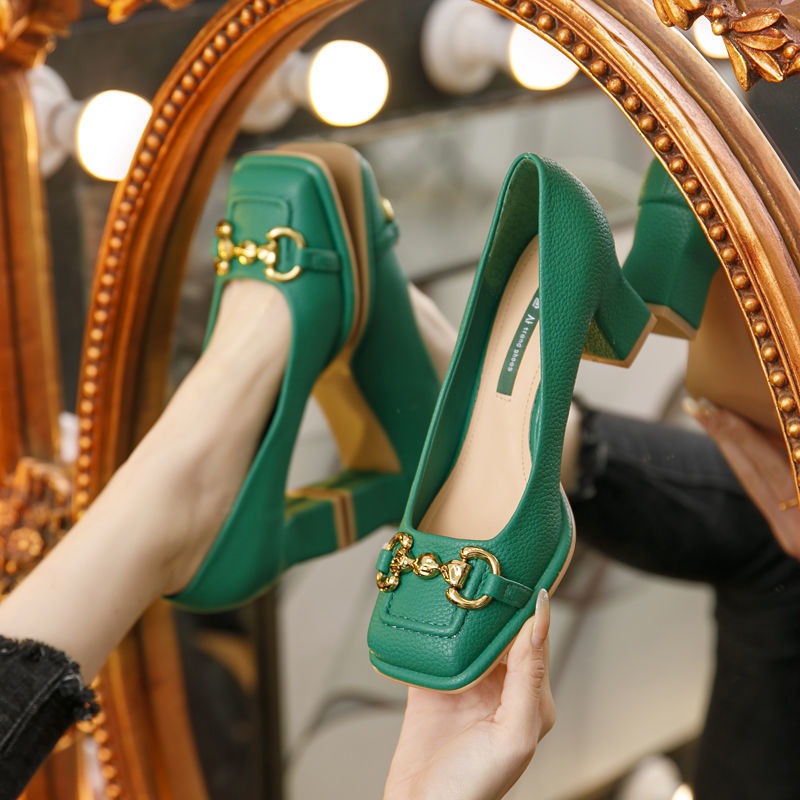 Women's Summer Footwear Square Toe Shoes for Woman 2023 Low Heel Elegant Office Loafers