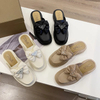 New Black White Fashion Bow Button Loafers Women Chunky Shoes Slip On Spring Summer Female