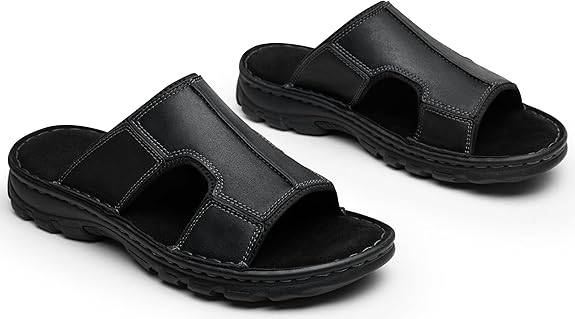 Sandals for Men Leather Slip on Mens Sandals Outdoor Men's Beach Slide Slippers