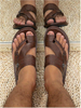 Men's Ring Toe Flat Sandals Braided Slip on Vacation Leather Slippers