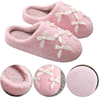 Coquette Bow Slippers Cute Plush Fluffy Warm Fur Slippers Ladies Fuzzy Bedroom for Indoor House Home Winter