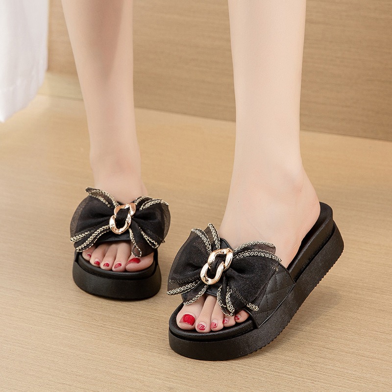 Wedges Platform Woman Bohemian Women's Summer Footwear Summer Slipper with Bow Large Size 