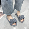 Wholesale Spring and Autumn women's fashion trend comfortable bow flat flip-flops home fabric slippers