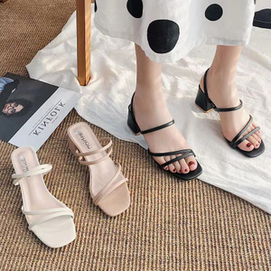 Thick Heel Shoes Customizable Logo Outer Wear Pumps Women Sandals Slippers
