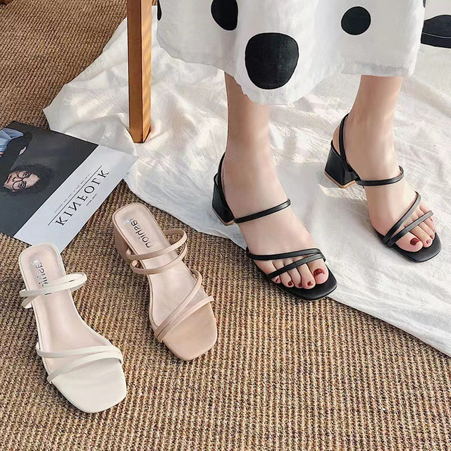 Thick Heel Shoes Customizable Logo Outer Wear Pumps Women Sandals Slippers