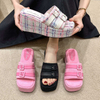Square Head Platform Slippers Belt Buckles Corduroy Open-toe Women Sandals Summer New 2024 Designer Shoes Fashion Wedge Sandals