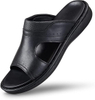 Men's Leather Slides Open Toe Outdoor Slippers Comfort Arch Support Retro Casual Flip Flops Summer Fisherman Slip On Sandals for Men