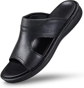 Men's Leather Slides Open Toe Outdoor Slippers Comfort Arch Support Retro Casual Flip Flops Summer Fisherman Slip On Sandals for Men