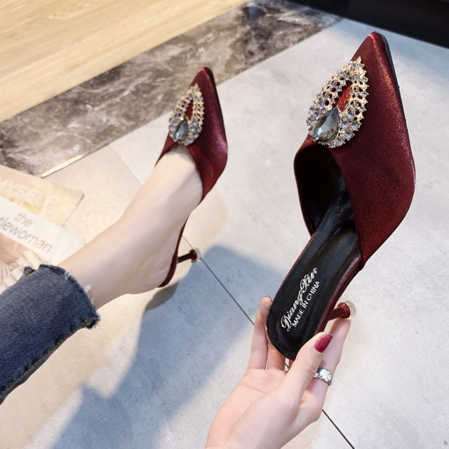 Summer Rhinestone Heeled Slingback Pumps Women Elegant Pointed Toe Heels Office Lady Stiletto Shoes