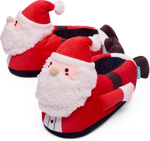 Santa Slippers Secret Santa Gift Funny Holiday Slippers for Men Women & Kids 3 Sizes: S, M, L Gag Gift