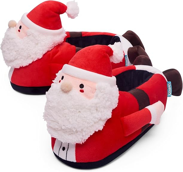 Santa Slippers Secret Santa Gift Funny Holiday Slippers for Men Women & Kids 3 Sizes: S, M, L Gag Gift
