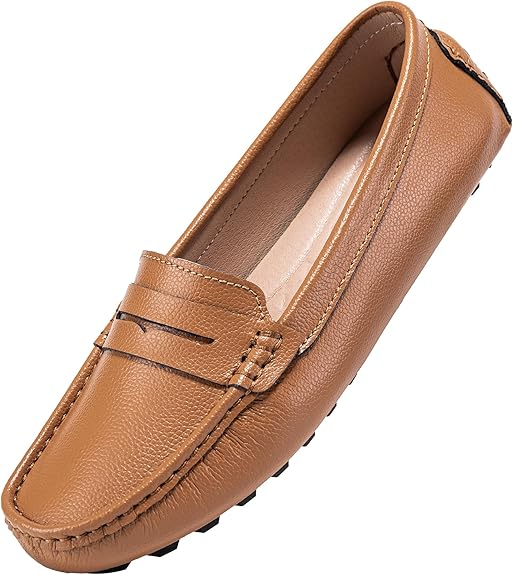Soft Leather Driving Moccasins for Women - Casual Penny Loafer Comfort