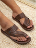 Men's Ring Toe Flat Sandals Braided Slip on Vacation Leather Slippers