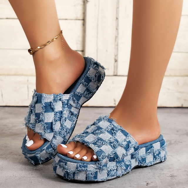 Denim Rome Thick Women Slipper Summer Platform Heels Women Sandals Casual hi Beach Ladies Slides Fashion Dress 