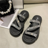 Women Summer Flat Slippers Rhinestone Shoe Open Toe Roman Beach Sandal ladies Slides Black Non-slip 