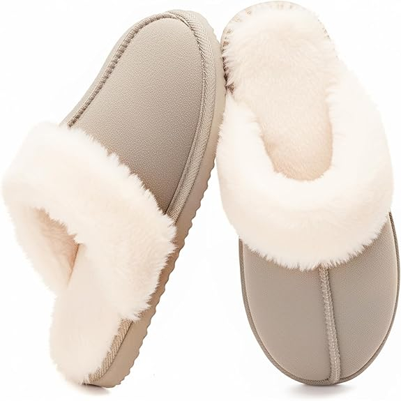Fuzzy Slippers for Women Cozy Faux Fur House Shoes Winter Warm Memory Foam Slippers for Indoor and Outdoor