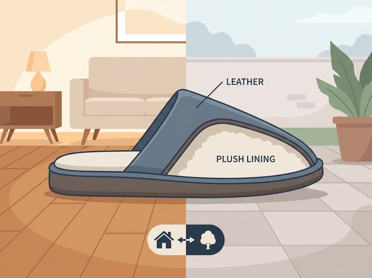 A comfortable indoor warm slipper resting on a cozy rug